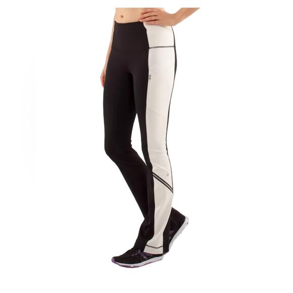 Lululemon Run: Ice Queen Pant Black Polar Cream Tight Reflective Zipper RARE - Picture 1 of 4